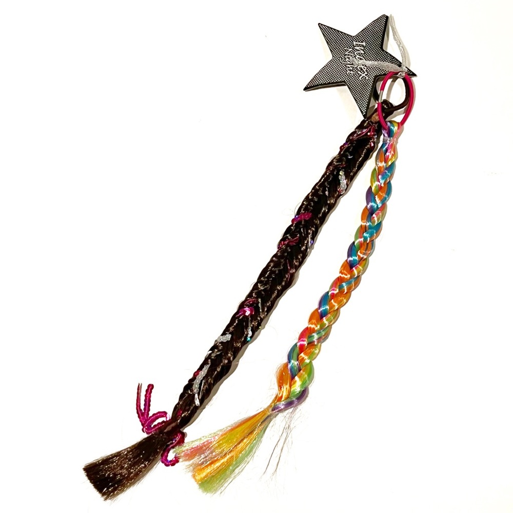 Childrens Ponytail Hair Extension Braids Rainbow Brown Pink Sequins Brunette Fun